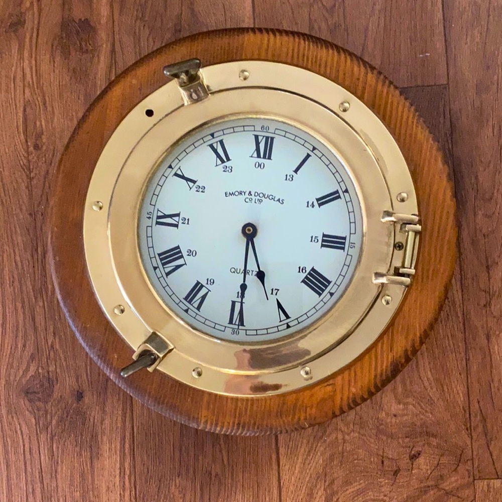 Antique Nautical Brass & wood Boat Portal Clock 🕰